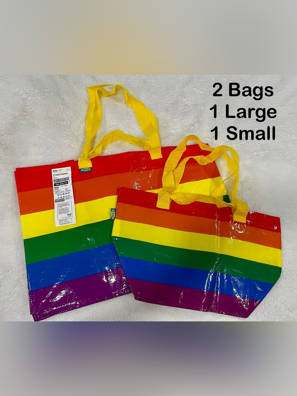 IKEA Rainbow STRORSTOMMA Reusable Tote Bags with Yellow Handles, Brand New - Picture 2 of 10